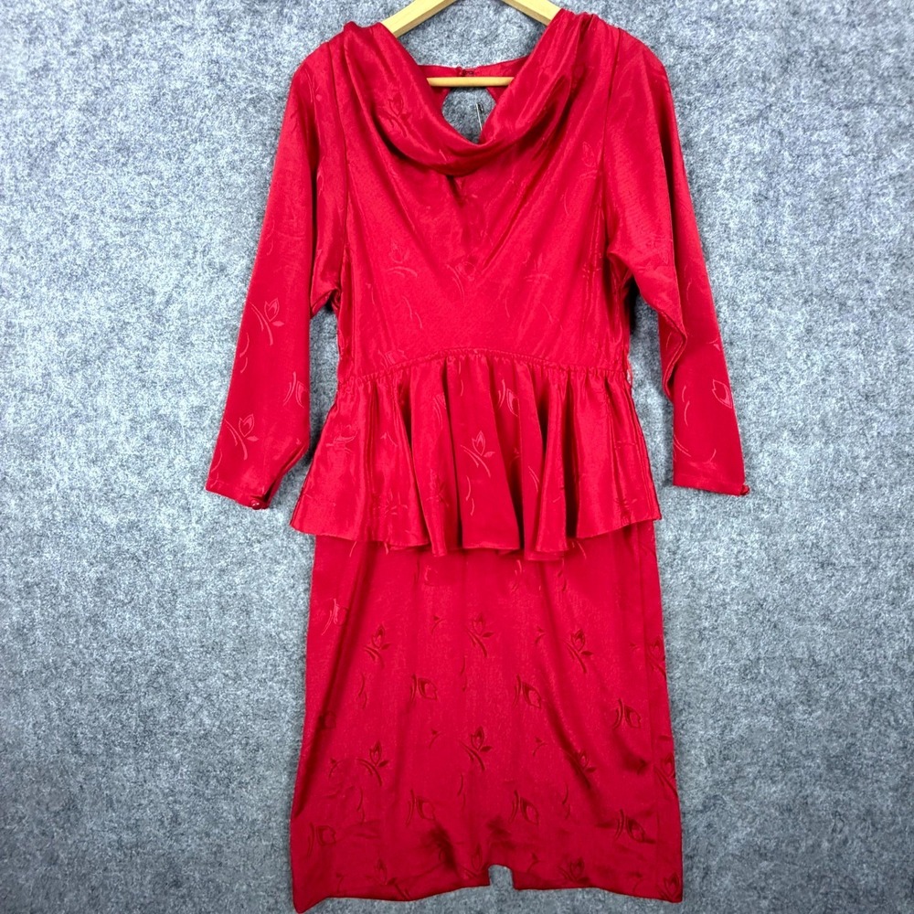 Vintage On The Rocks Dress Womens S Red Jacquard Cowl Neck Peplum Wedding Guest